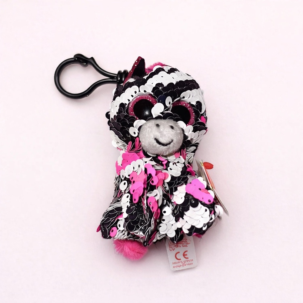 [BOGO] NWT‎ Beanie Boo Pink & Black Sequin Zebra Keychain